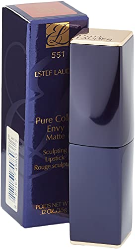 Estée Lauder Pure Color Envy Matte Sculpting Lipstick in shade 551 Impressionable, showcasing its sleek packaging and rich matte color.