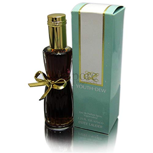 Estee Lauder Youth Dew Eau de Parfum bottle with elegant design, showcasing its amber liquid.