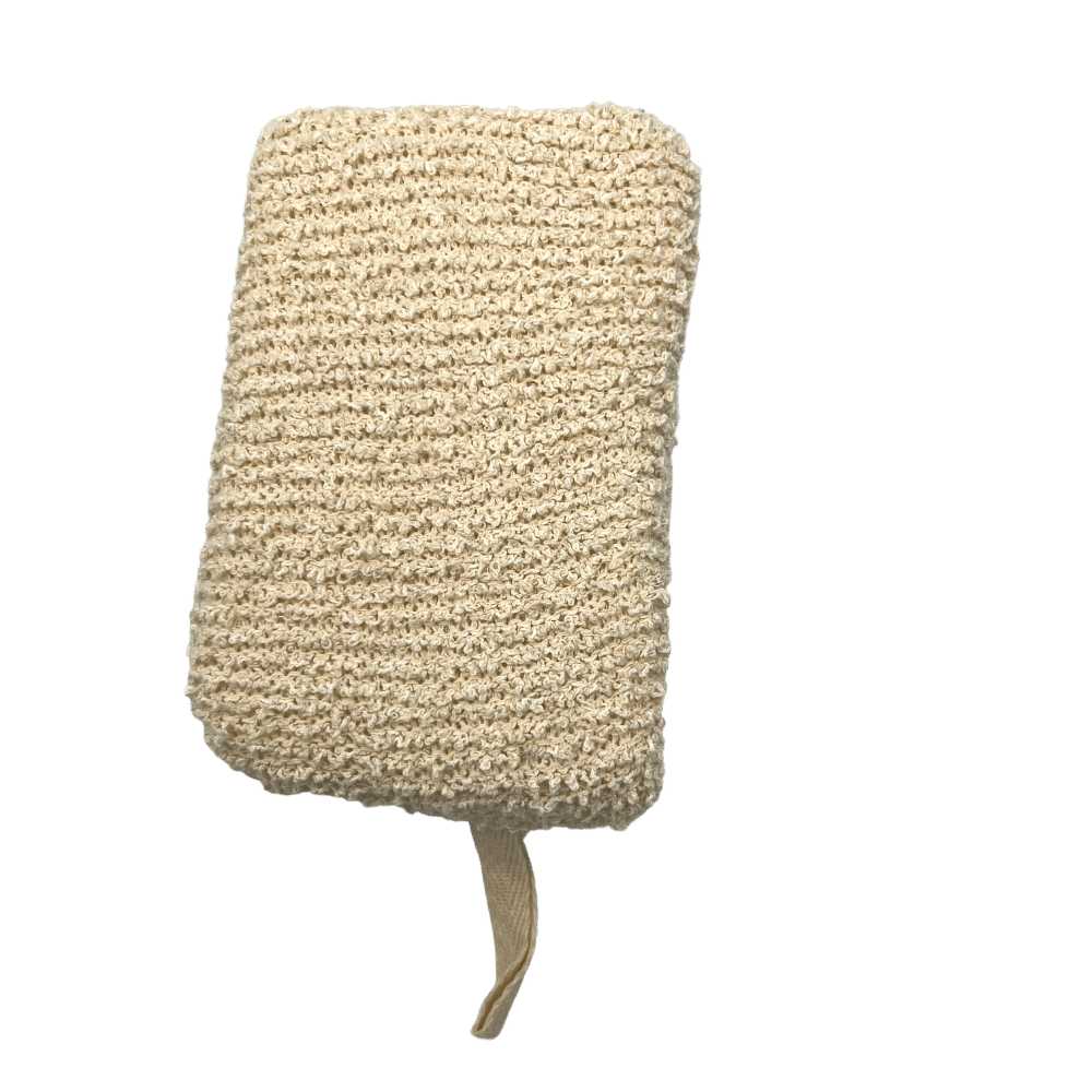 A soft Exfoliating Bath Sponge made from natural Ramie fibers, showcasing its gentle texture and eco-friendly design.