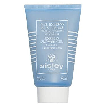 Sisley Express Flower Gel Hydrating Toning Firming Mask in a sleek jar with a floral design, showcasing its luxurious texture.