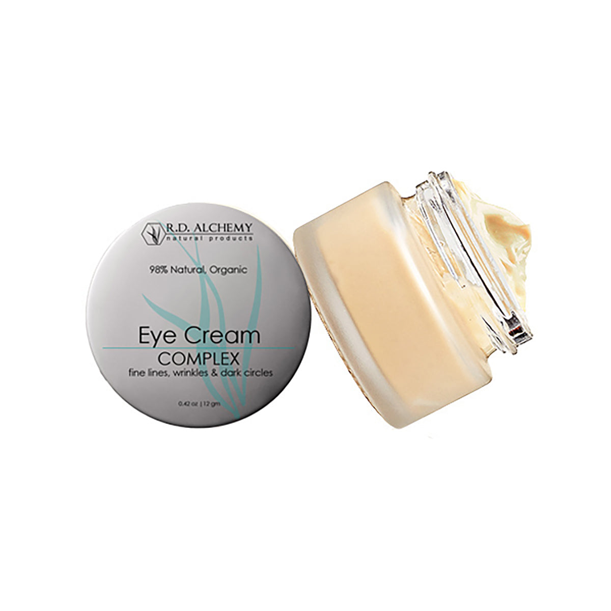 A jar of Eye Cream Complex with a smooth texture, designed to reduce dark circles and wrinkles around the eyes.