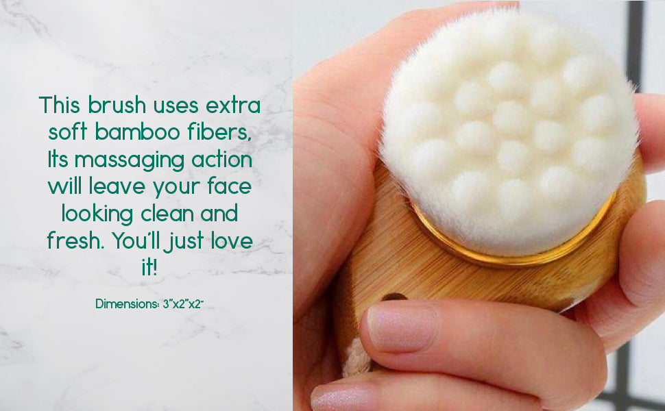 Facial brush with a bamboo handle and soft bristles, ideal for gentle exfoliation and cleansing of the face.