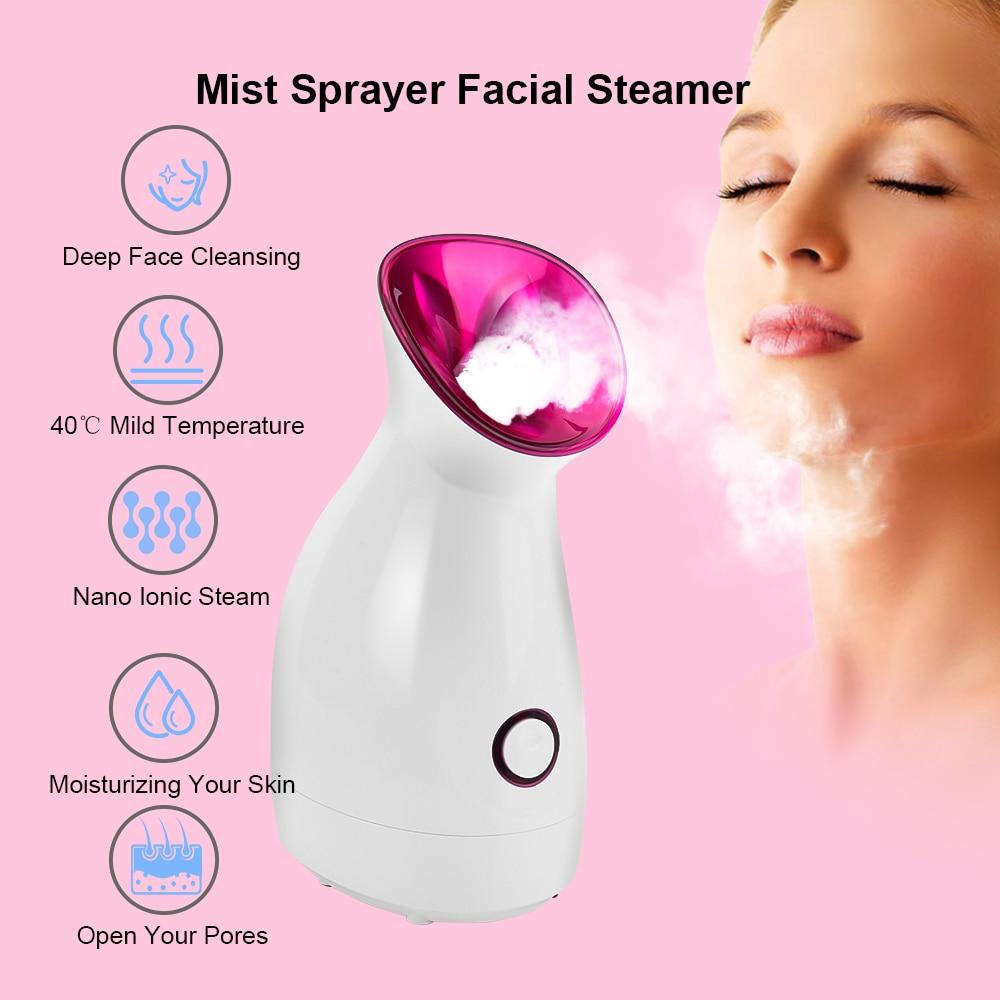 Facial Steamer Nano Lonic Humidifier with steam mist, designed for deep cleaning and moisturizing skin, featuring a sleek acrylic design.