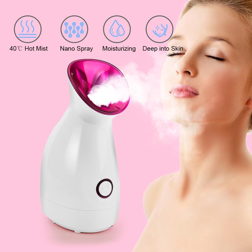 Facial Steamer Nano Lonic Humidifier with steam mist, designed for deep cleaning and moisturizing skin, featuring a sleek acrylic design.