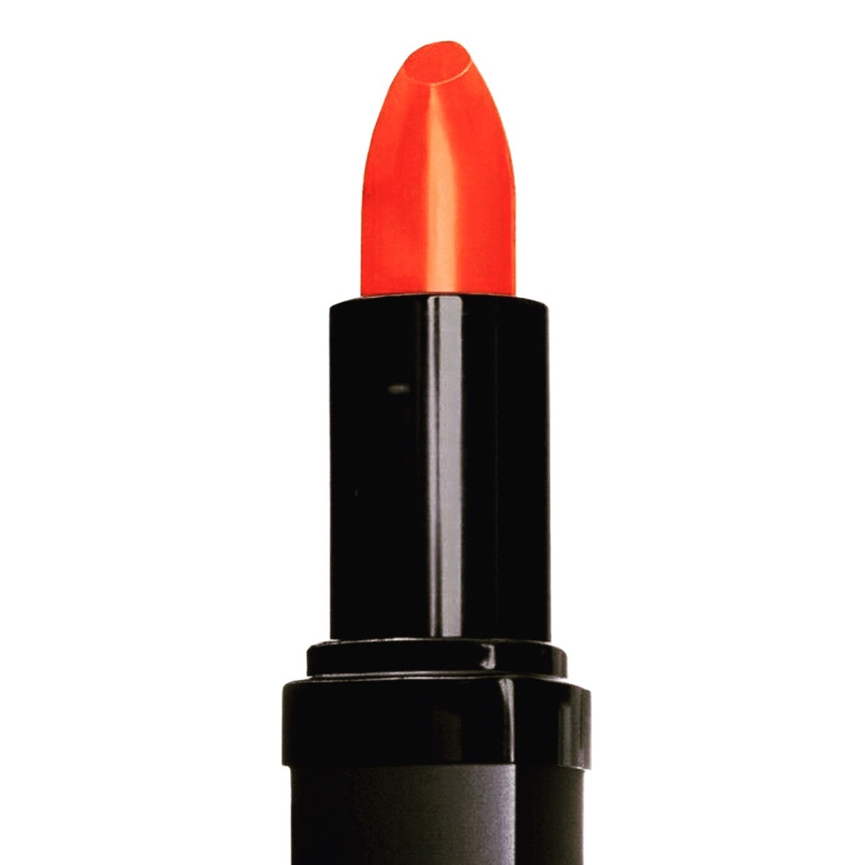 Fetching Lipstick in intense bright orange shade with a glossy finish, showcasing its creamy texture and vibrant color.