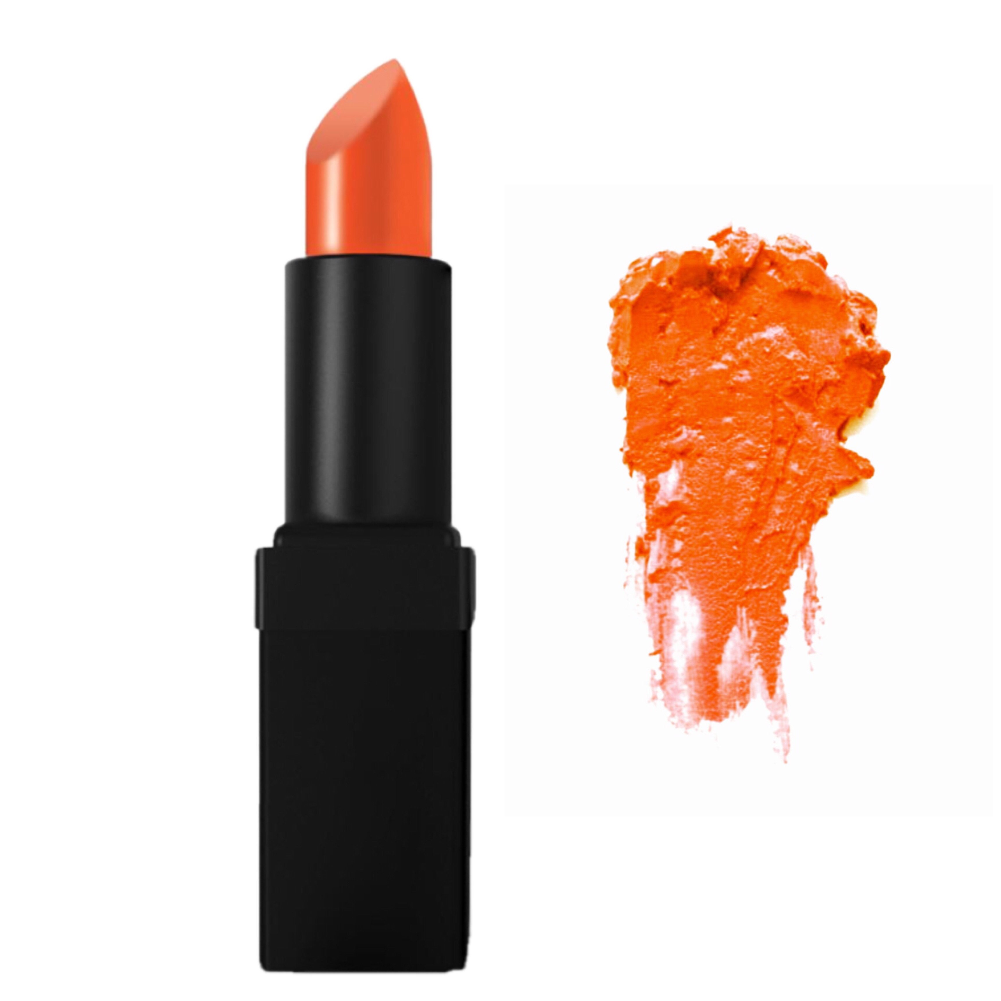 Fetching Lipstick in intense bright orange shade with a glossy finish, showcasing its creamy texture and vibrant color.