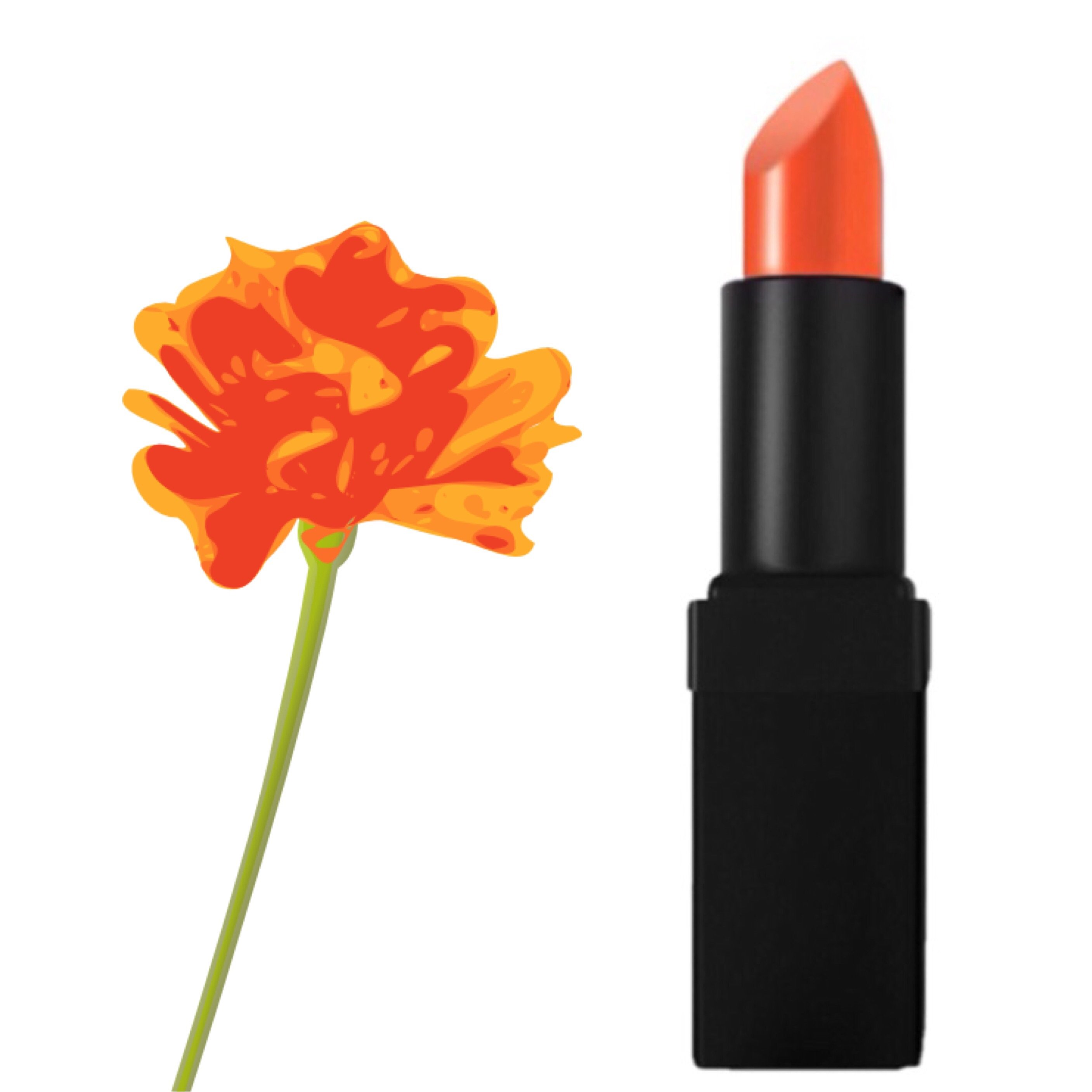 Fetching Lipstick in intense bright orange shade with a glossy finish, showcasing its creamy texture and vibrant color.