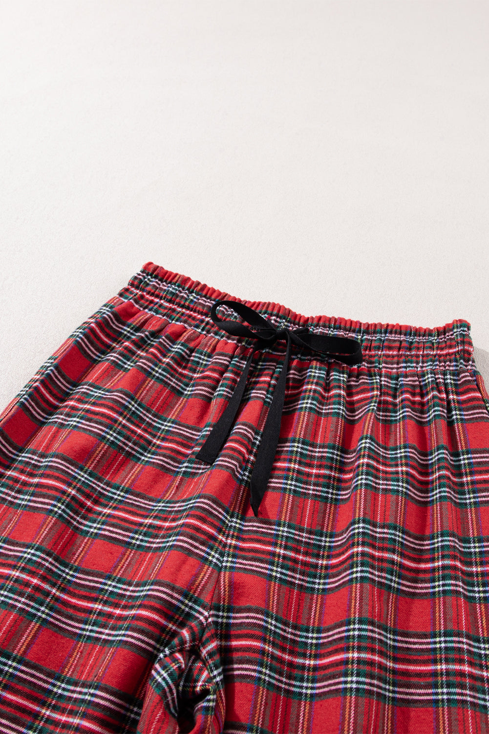 Fiery Red Tartan Plaid Pajama Set featuring a long sleeve shirt and drawstring pants, perfect for holiday lounging.