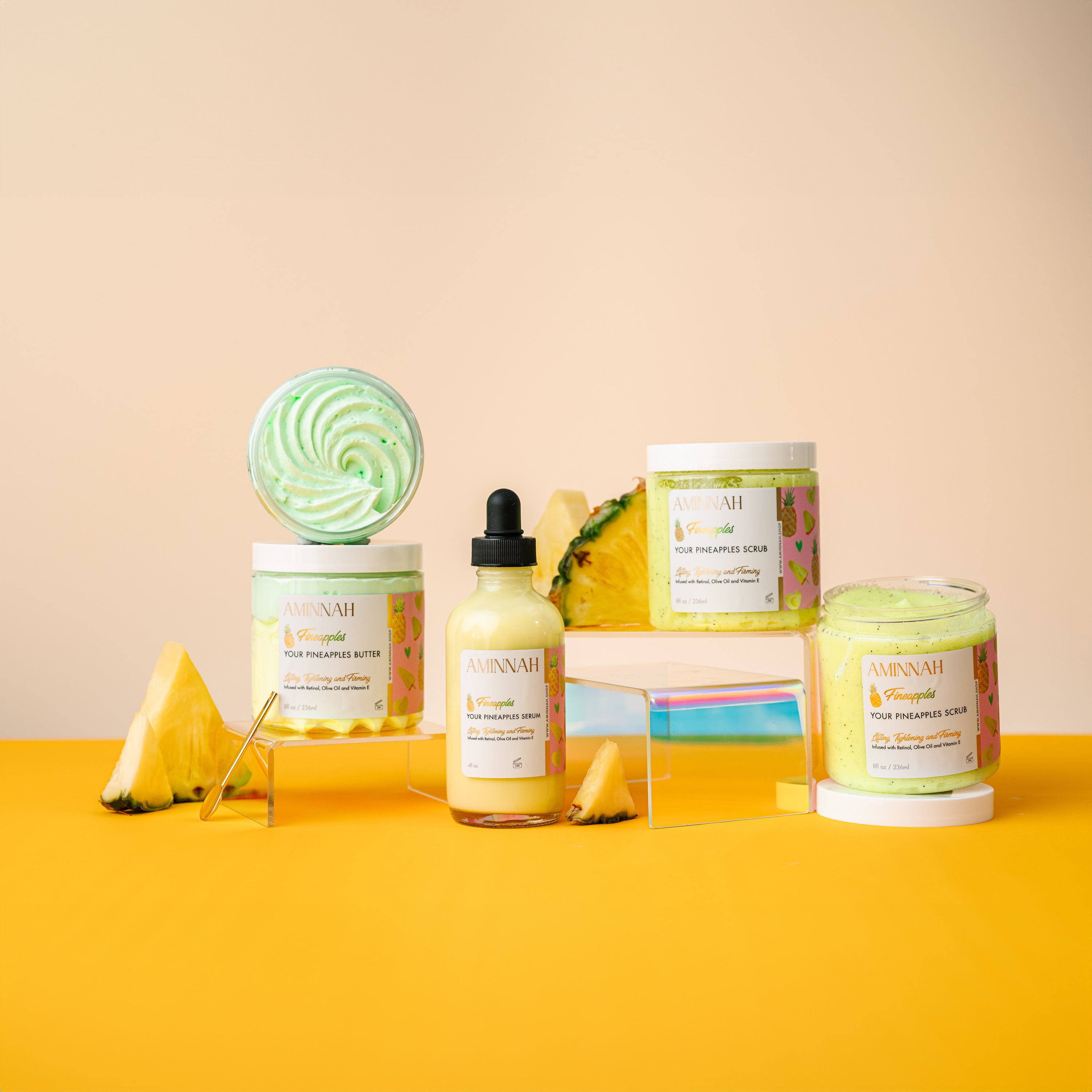 Fineapples Bundle featuring Boob Butter, Scrub, and Serum with pineapple design.