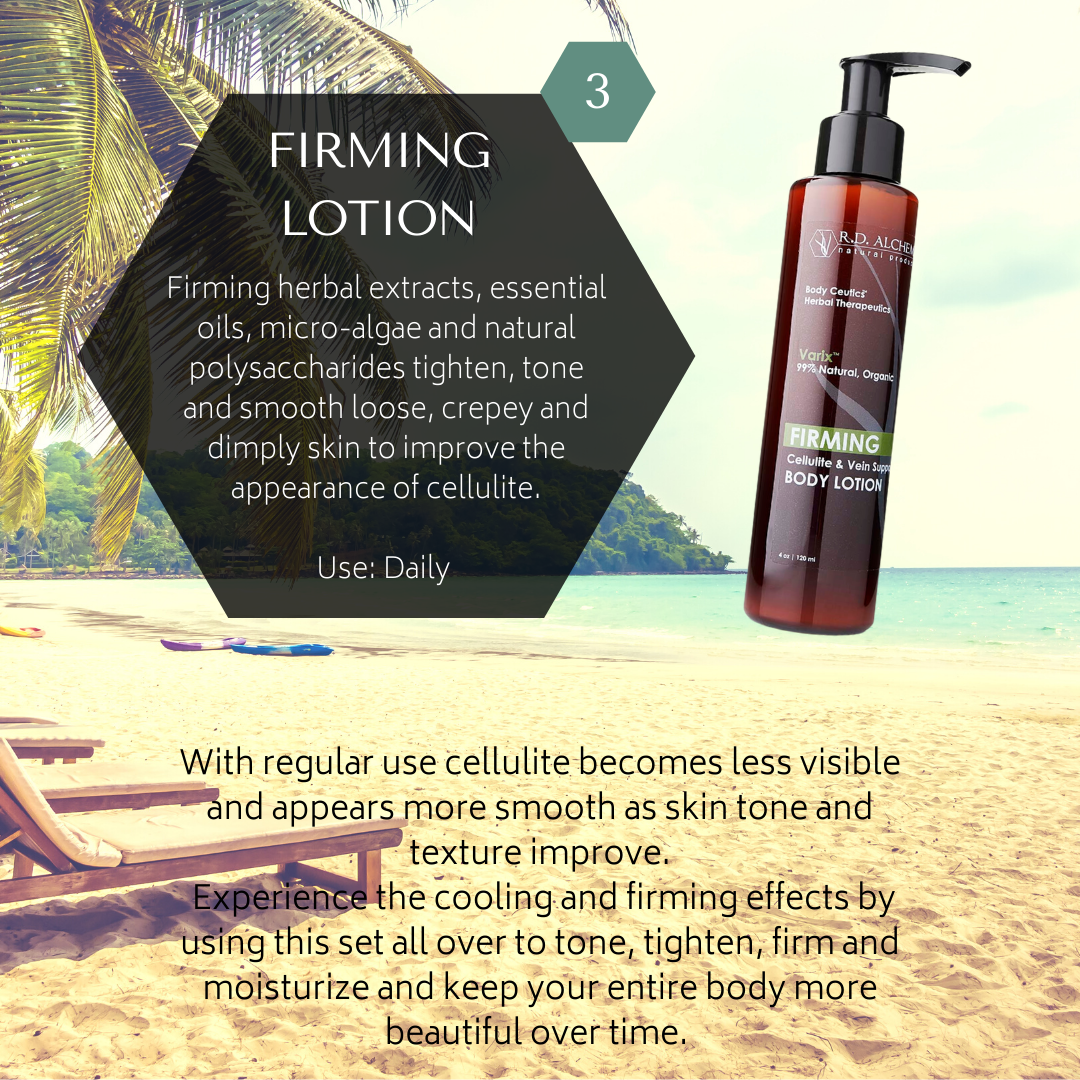 A tube of Firming Body Lotion showcasing its sleek design and natural ingredients, ideal for reducing cellulite and improving skin texture.