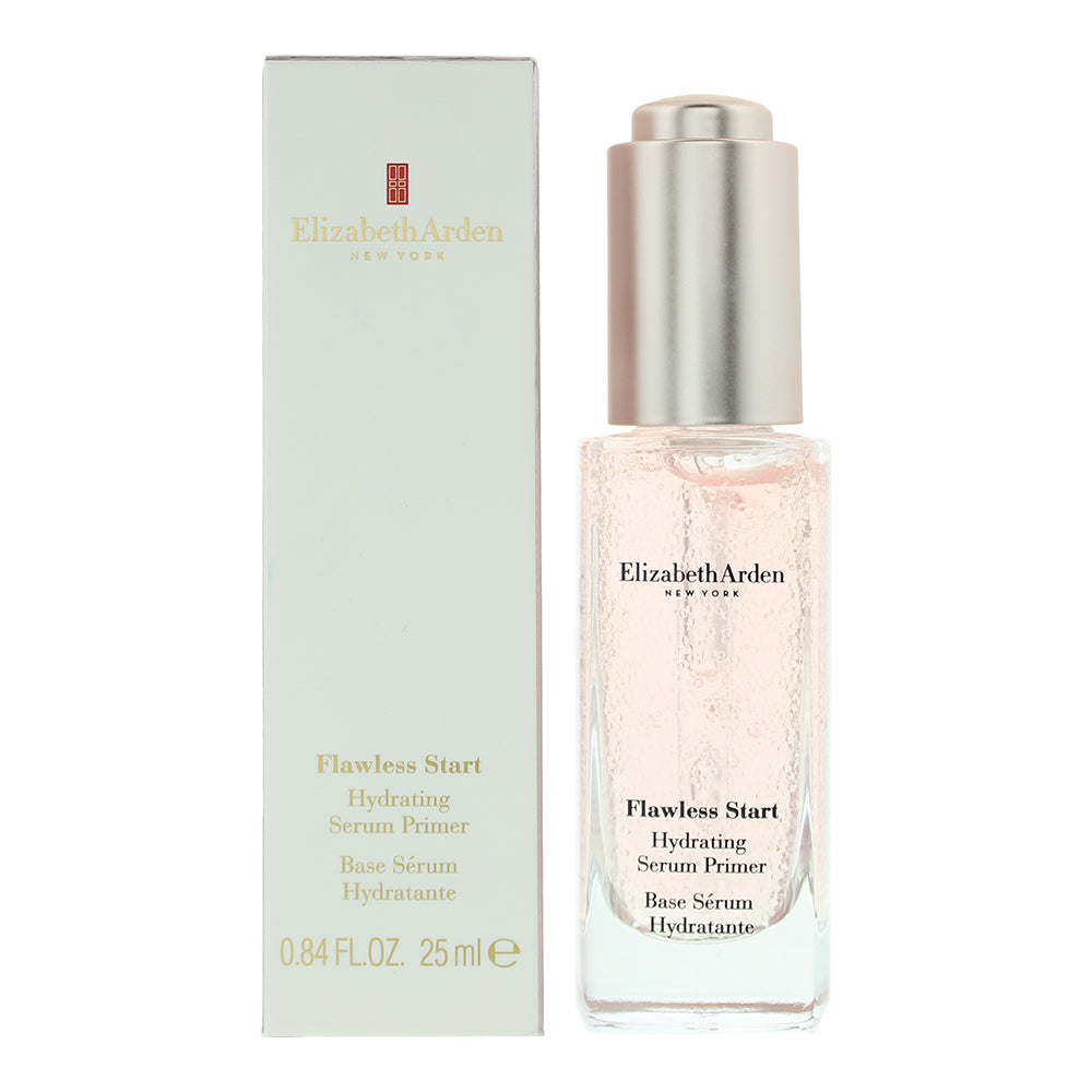 Elizabeth Arden Flawless Start Hydrating Serum Primer bottle with a sleek design, showcasing its hydrating properties.