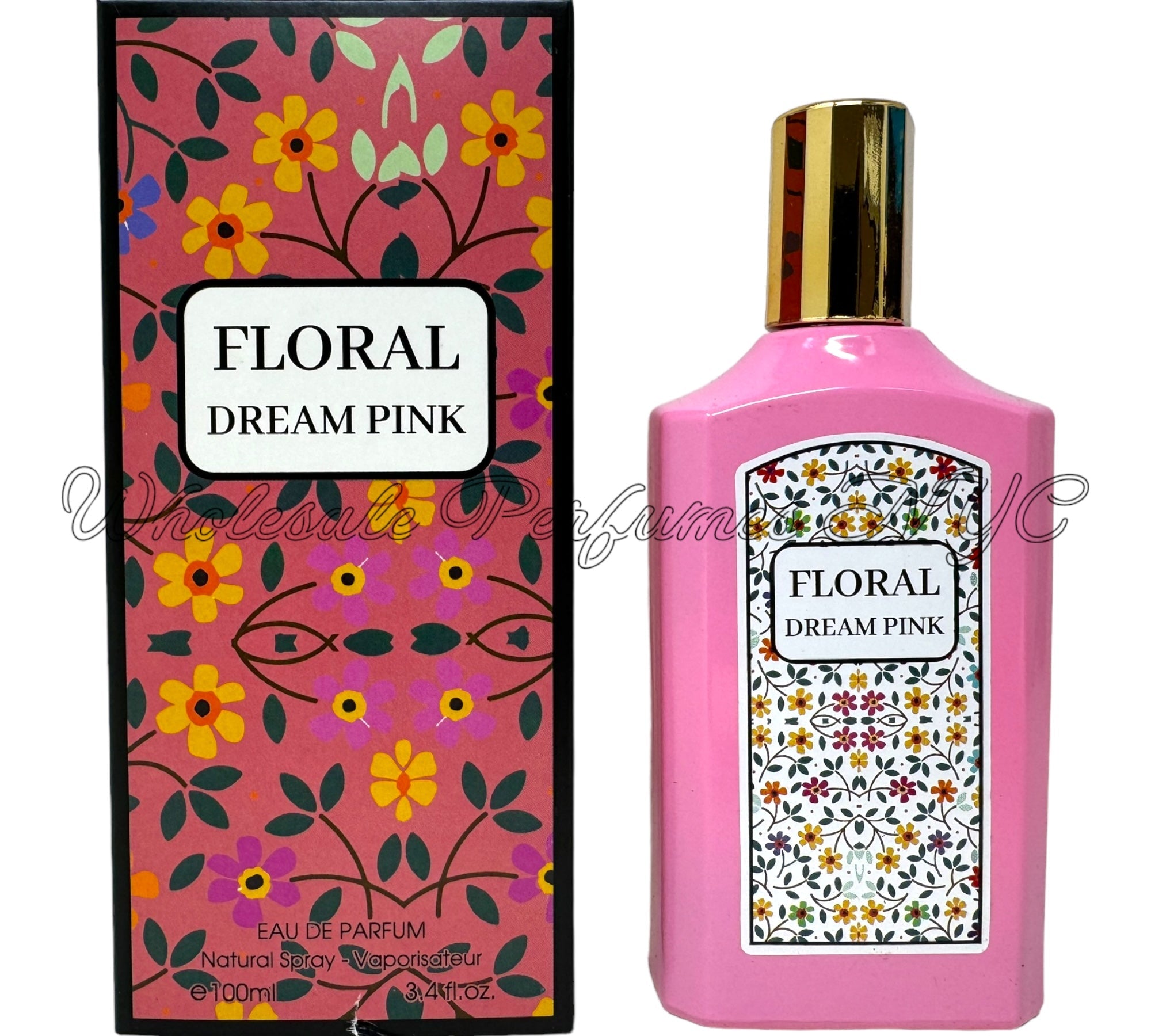 Floral Dream Pink Eau de Parfum for Women in a stylish bottle, showcasing its elegant design and floral theme.