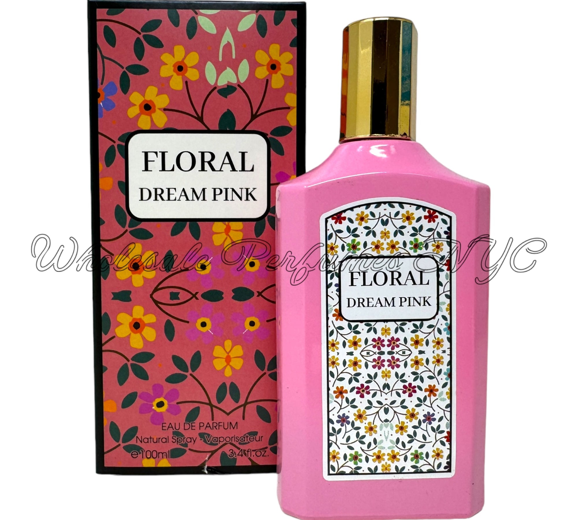 Floral Dream Pink Eau de Parfum for Women in a stylish bottle, showcasing its elegant design and floral theme.