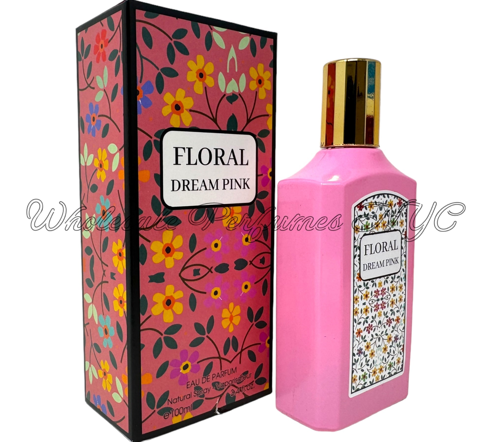 Floral Dream Pink Eau de Parfum for Women in a stylish bottle, showcasing its elegant design and floral theme.