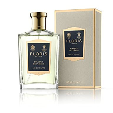 Floris Bouquet De La Reine Eau de Toilette bottle with elegant floral design, showcasing luxury and sophistication.