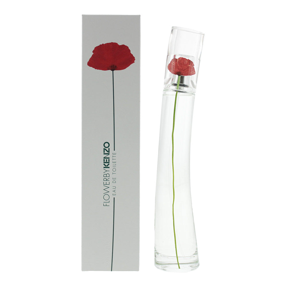 Flower Eau de Toilette by Kenzo in an elegant bottle with floral design, showcasing its amber floral fragrance for women.