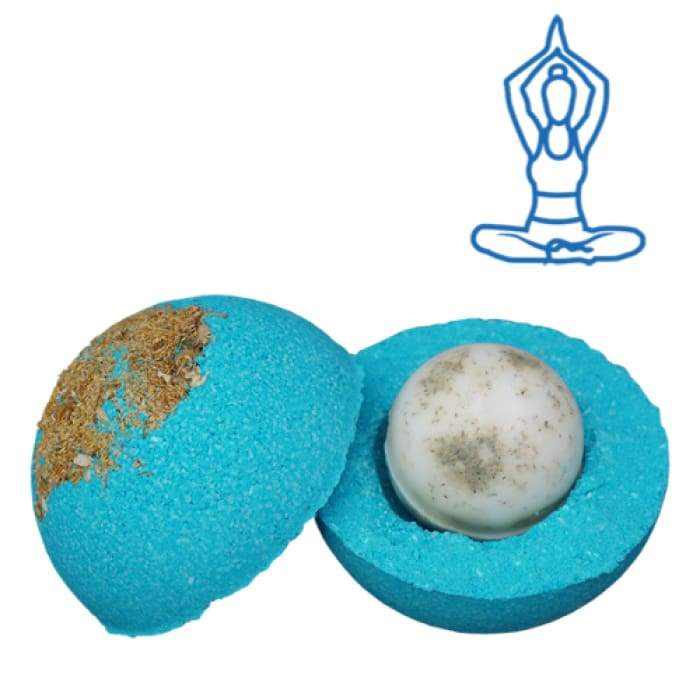 Focus - Bomb Core bath product featuring a vibrant design with essential oils and goat milk soap ball inside.