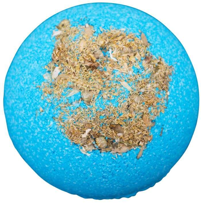 Focus - Bomb Core bath product featuring a vibrant design with essential oils and goat milk soap ball inside.