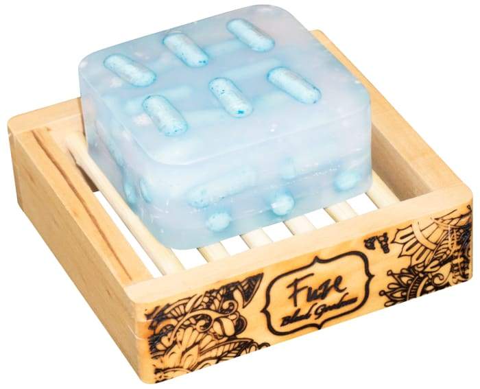 Focus - Burst Bar with essential oil pockets and wooden soap dish, designed for relaxation and clarity.