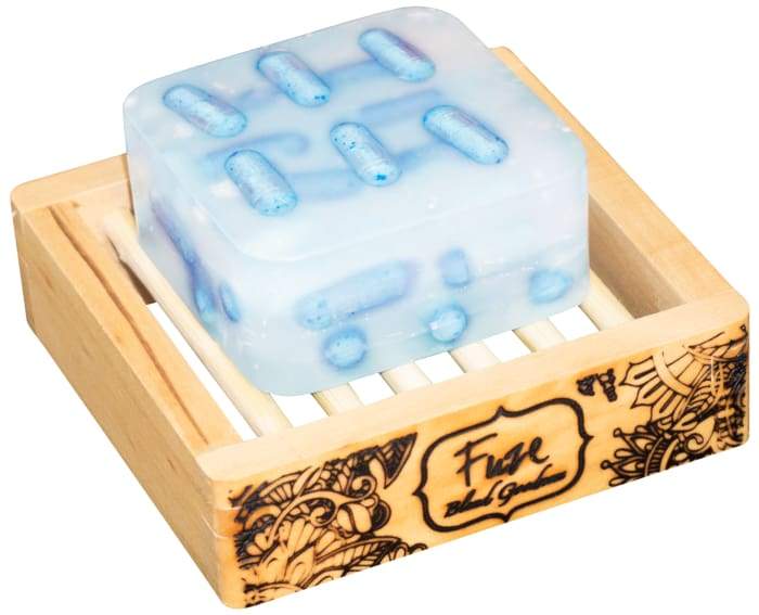 Focus - Burst Bar with essential oil pockets and wooden soap dish, designed for relaxation and clarity.