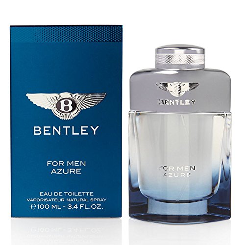 Bentley For Men Azure Eau de Toilette bottle with a sleek blue design, symbolizing luxury and sophistication.