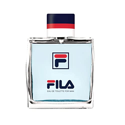 Fila For Men Eau de Toilette in a sleek bottle, showcasing its modern design and elegant branding.