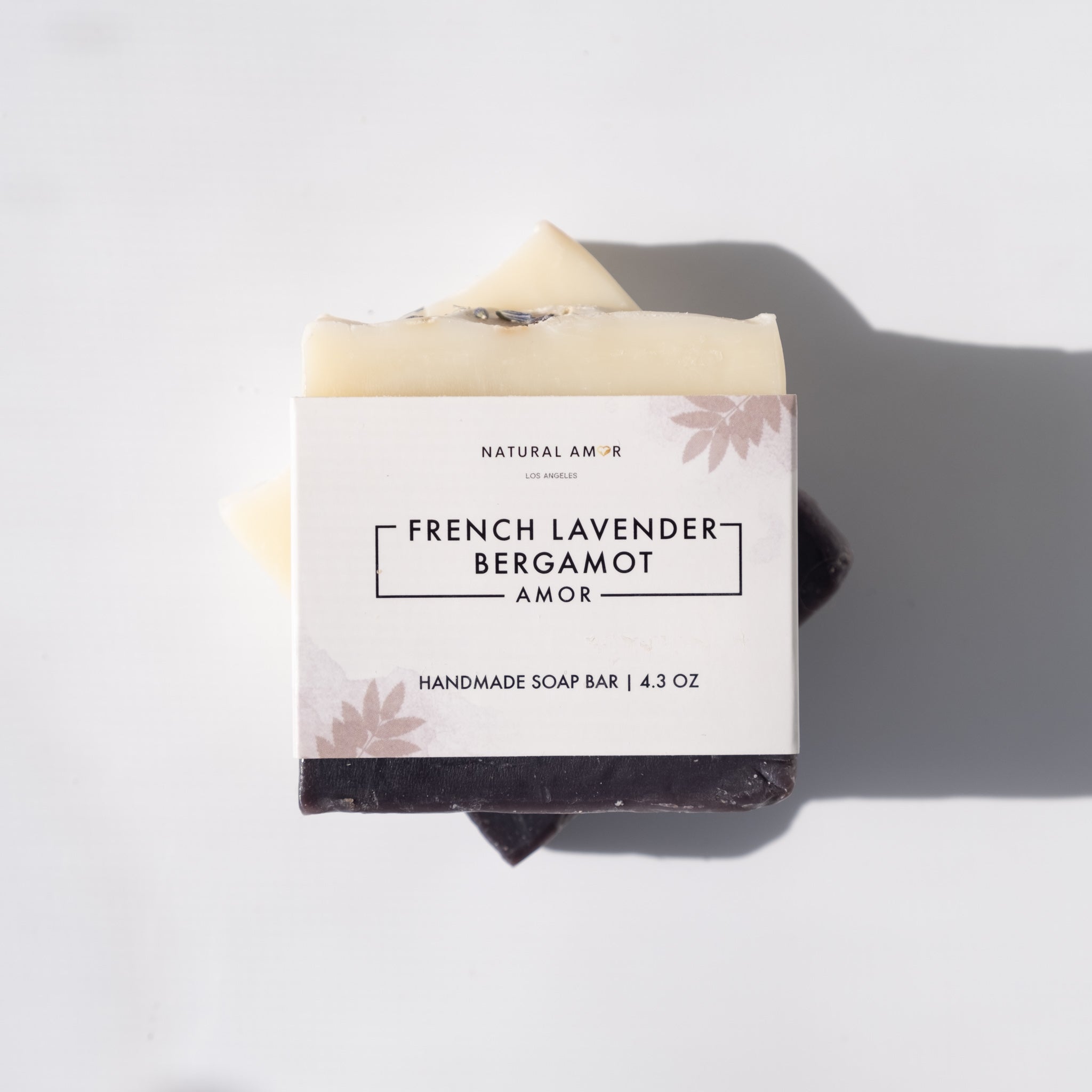 French Lavender Bergamot Soap Bar with natural ingredients, showcasing its rich texture and calming lavender color.