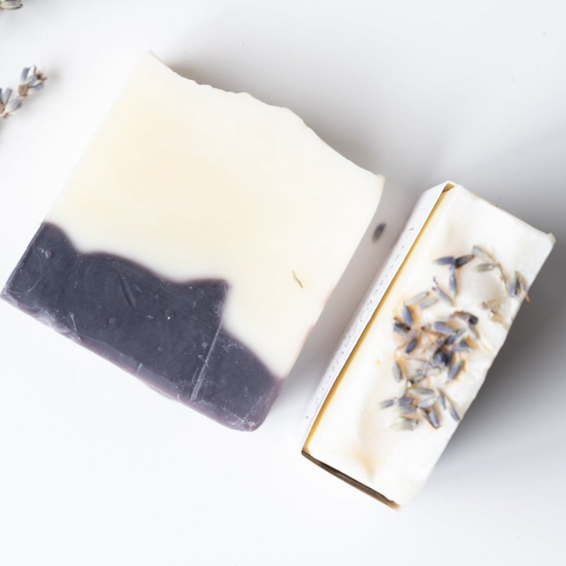 French Lavender Bergamot Soap Bar with natural ingredients, showcasing its rich texture and calming lavender color.