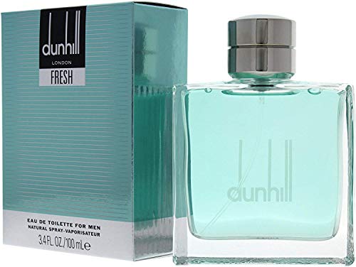 Dunhill Fresh Eau de Toilette bottle with a sleek design, showcasing its refreshing fragrance.