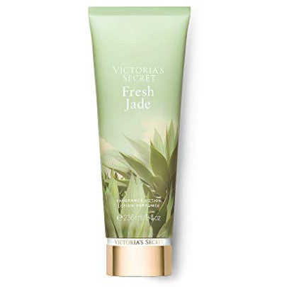 Victoria's Secret Fresh Jade Fragrance Body Lotion bottle with a fresh jade green design, showcasing its luxurious and hydrating formula.