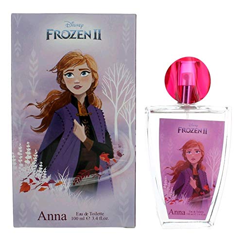 Disney Frozen II Anna Eau de Toilette bottle featuring vibrant artwork of Anna, perfect for young fans.