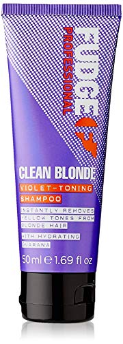 Fudge Clean Blonde Violet Toning Shampoo bottle with a sleek design, perfect for maintaining vibrant blonde hair.