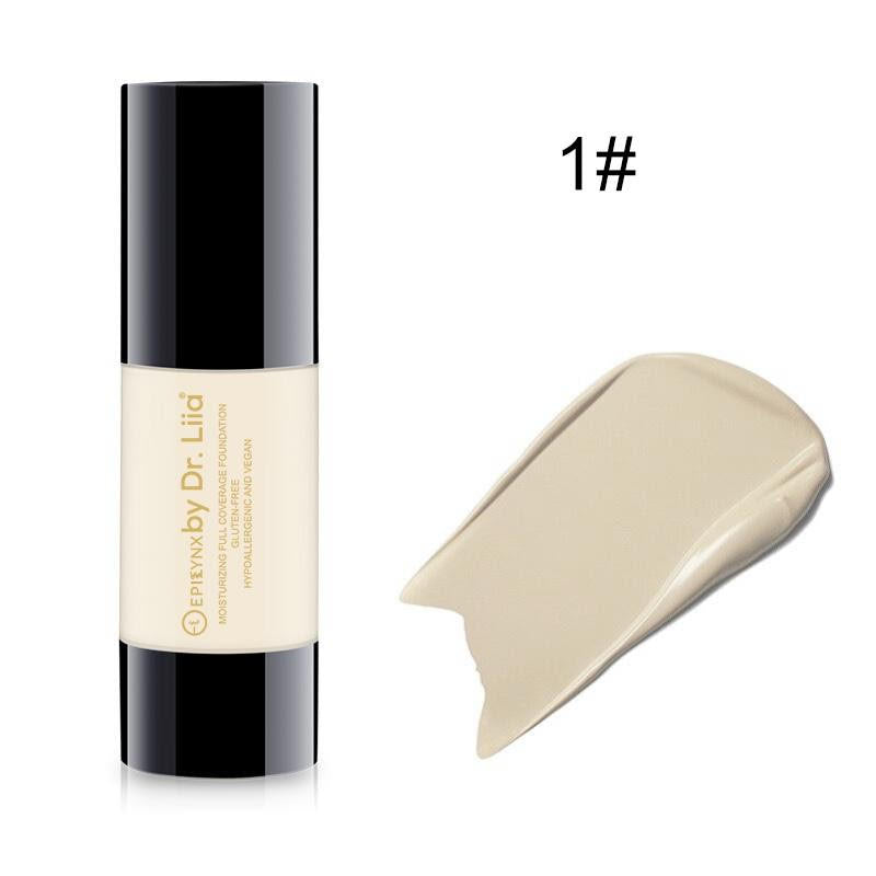 Full Coverage Foundation with SPF 15 in a sleek bottle, showcasing its natural finish and variety of shades.