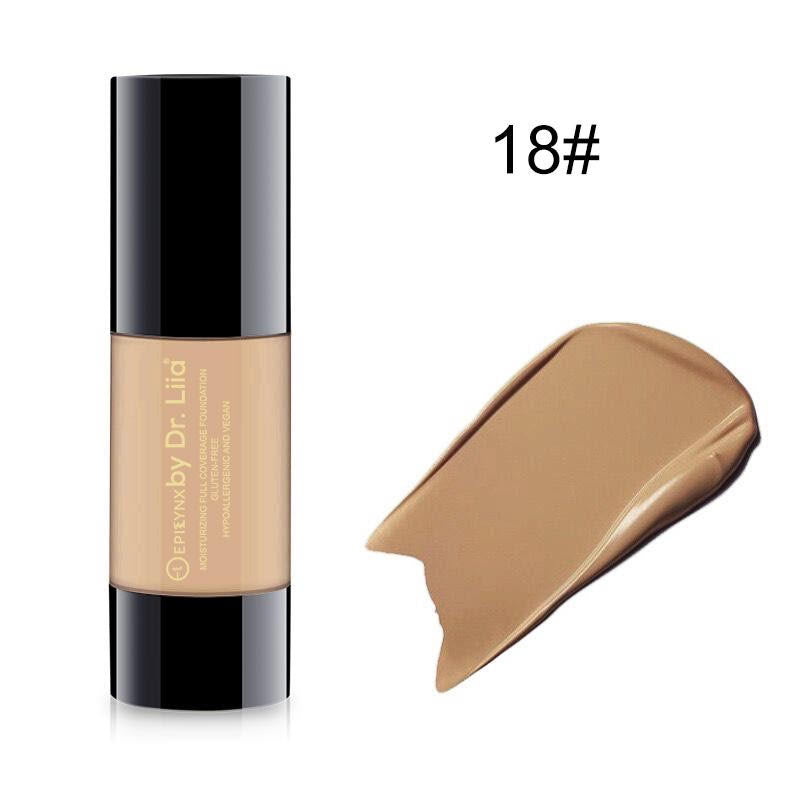 Full Coverage Foundation with SPF 15 in a sleek bottle, showcasing its natural finish and variety of shades.