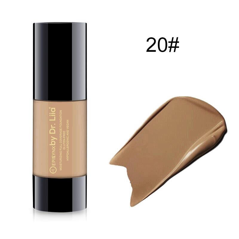 Full Coverage Foundation with SPF 15 in a sleek bottle, showcasing its natural finish and variety of shades.