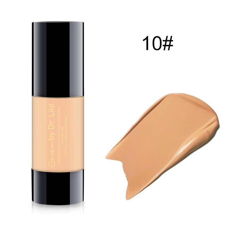 Full Coverage Foundation with SPF 15 in a sleek bottle, showcasing its natural finish and variety of shades.