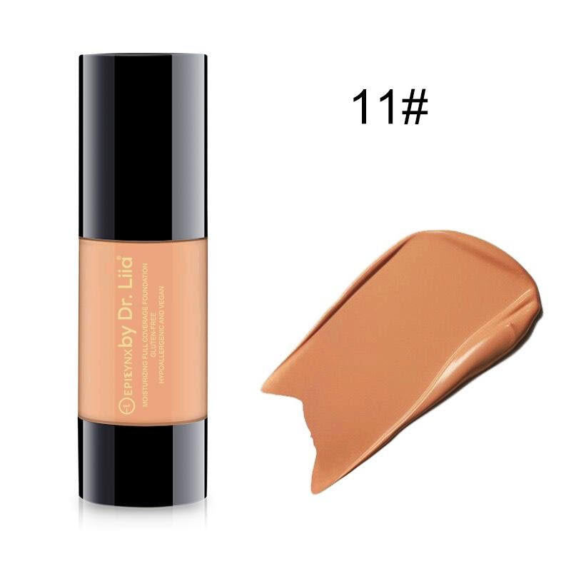 Full Coverage Foundation with SPF 15 in a sleek bottle, showcasing its natural finish and variety of shades.