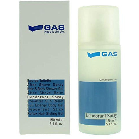 GAS Gas Deodorant Spray in a sleek canister, showcasing its modern design and branding.