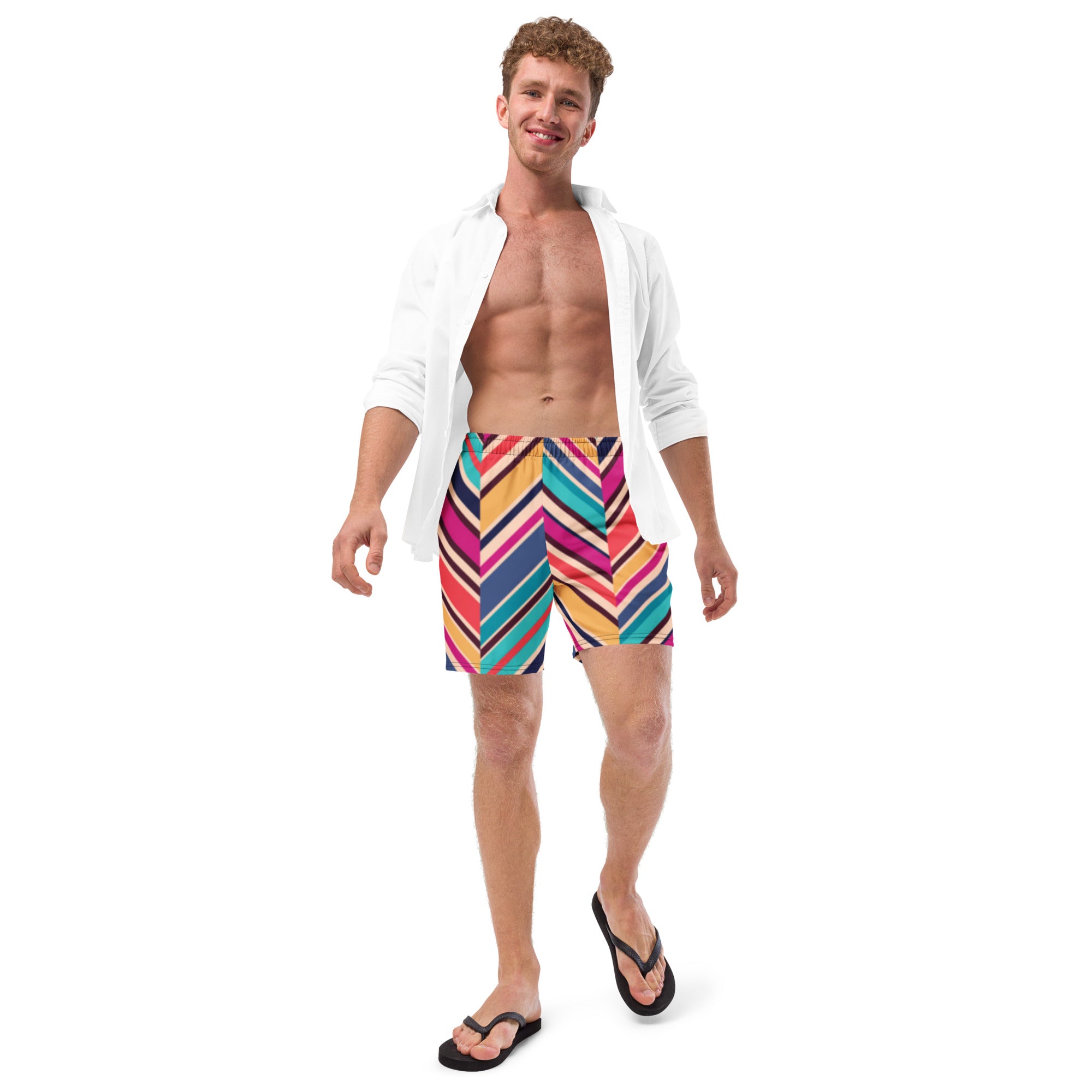 Gemini men's swim trunks featuring quick-drying fabric, multiple pockets, and a silky anti-chafe inner liner, perfect for summer activities.