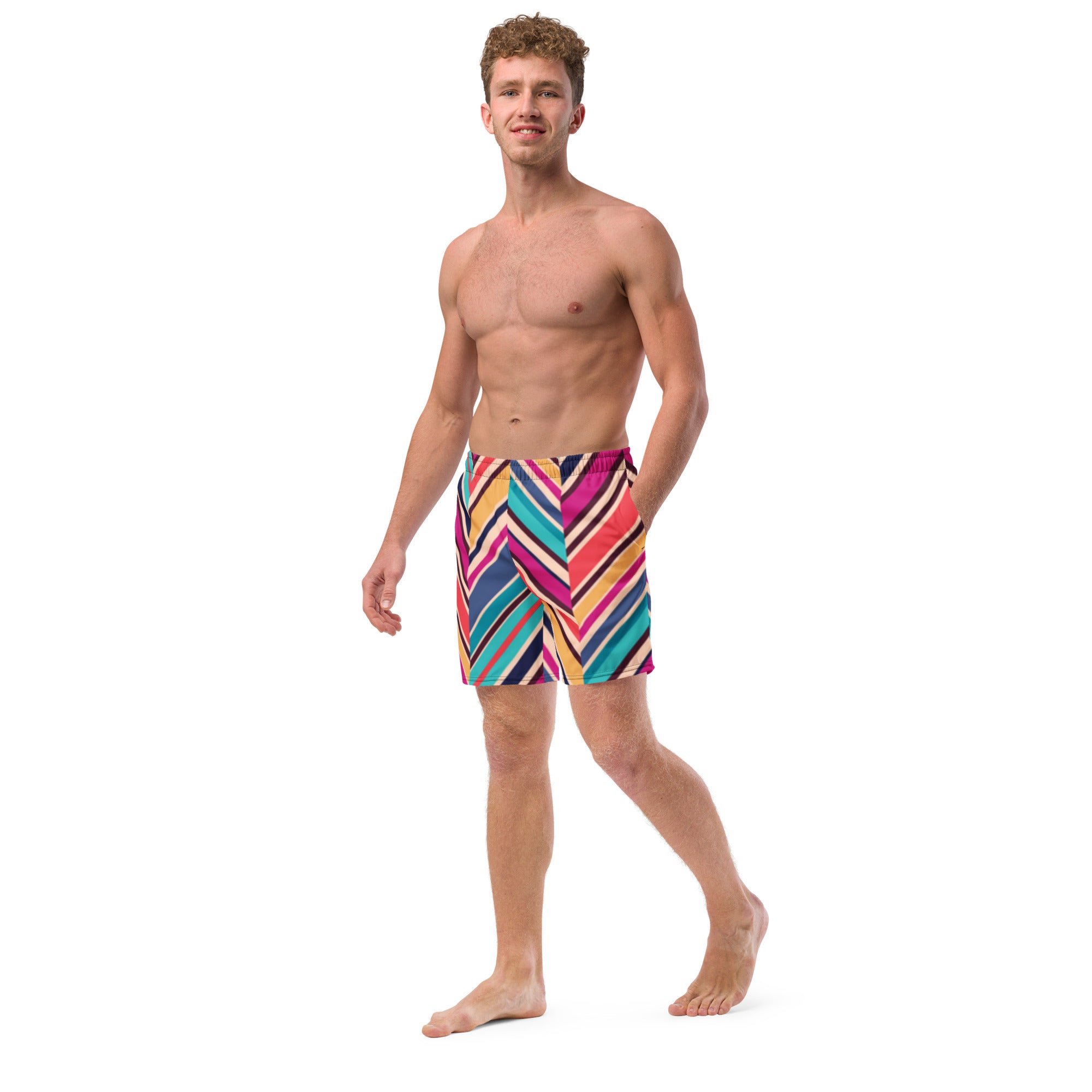 Gemini men's swim trunks featuring quick-drying fabric, multiple pockets, and a silky anti-chafe inner liner, perfect for summer activities.