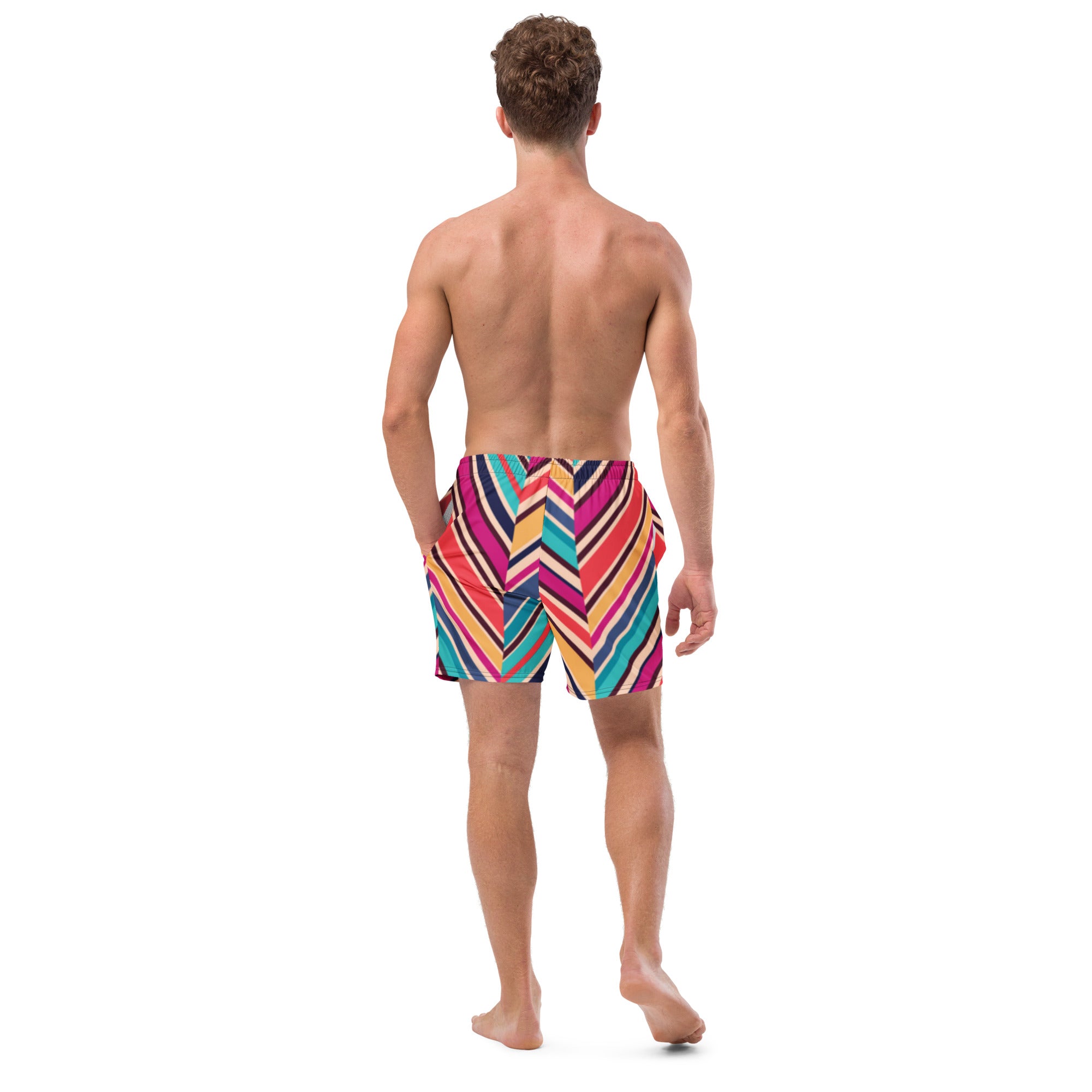 Gemini men's swim trunks featuring quick-drying fabric, multiple pockets, and a silky anti-chafe inner liner, perfect for summer activities.