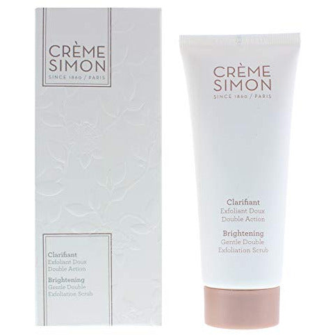 Crème Simon Gentle Double Exfoliation Facial Scrub in a sleek jar, showcasing its creamy texture and natural ingredients.