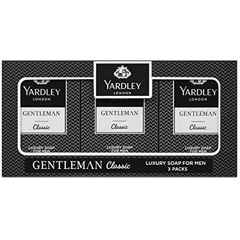 Yardley Gentleman Classic Gift Set featuring three 90g luxurious soaps in elegant packaging.