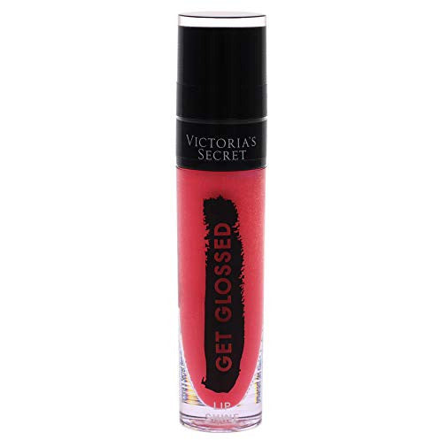 Victoria's Secret Get Glossed Lip Shine in Totally Hot, showcasing a vibrant pink gloss in a sleek tube with a wand applicator.