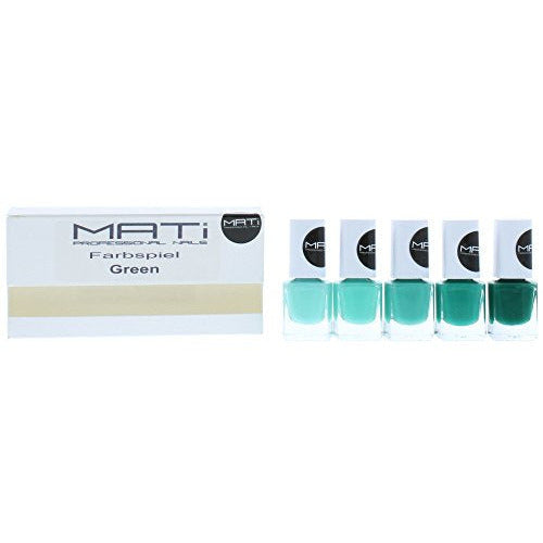 MATi Professional Nails Gift Set featuring five green nail polishes in elegant packaging.