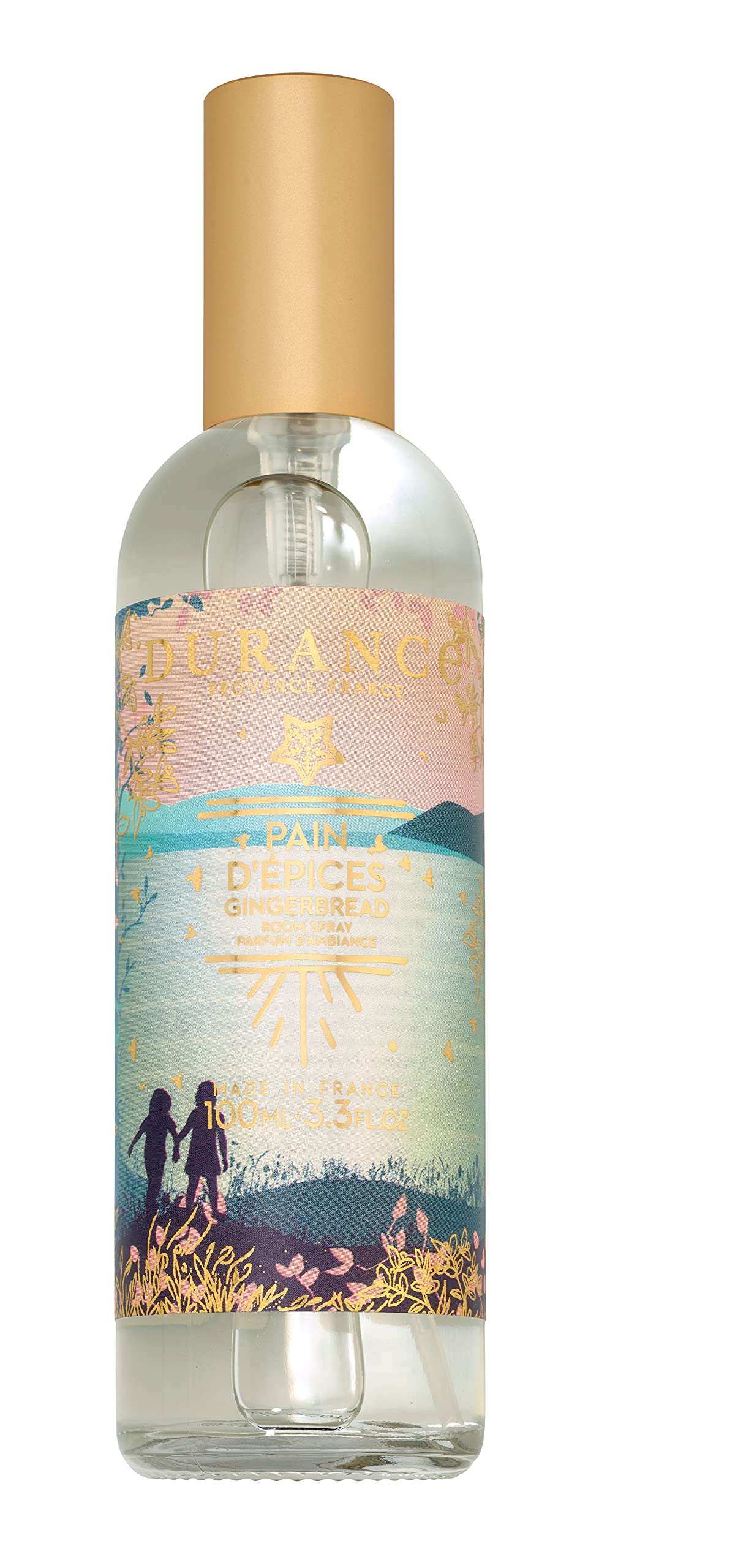 Durance Provence France Gingerbread Room Spray bottle with a festive gingerbread design, showcasing its warm and inviting fragrance.