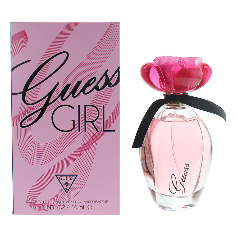 Guess Girl Eau de Toilette bottle with floral and fruity design, showcasing elegance and charm.