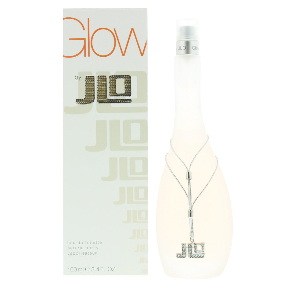 Glow Eau de Toilette by Jennifer Lopez in an elegant bottle, showcasing a soft pink hue and modern design, perfect for feminine fragrance lovers.