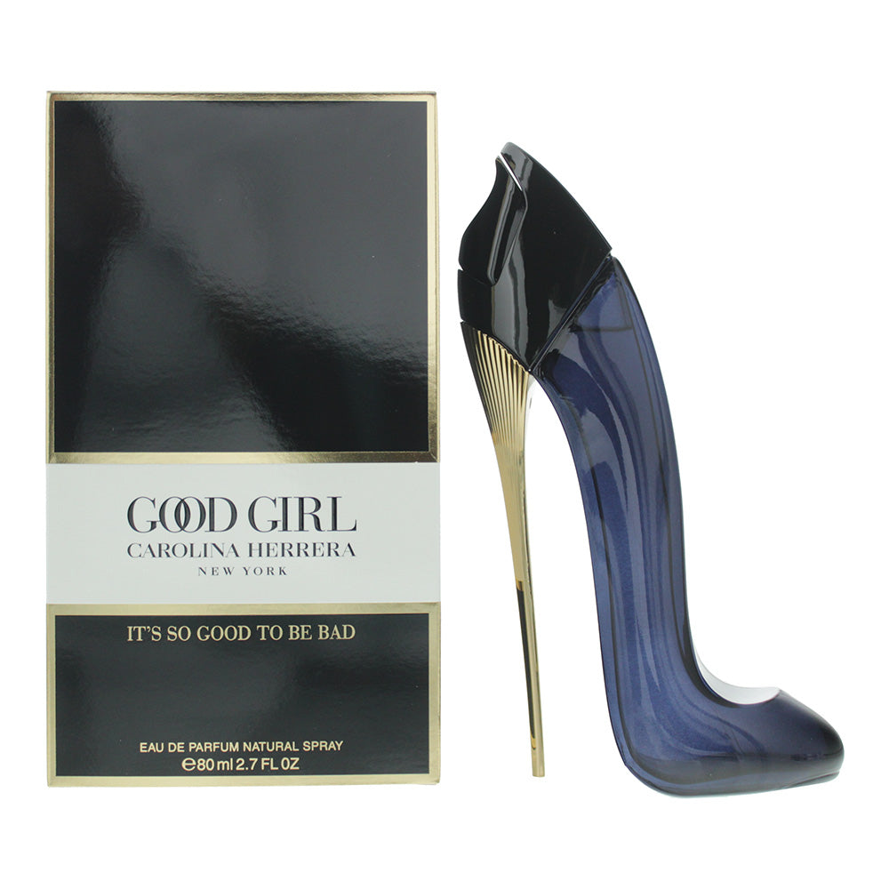 Good Girl Eau de Parfum by Carolina Herrera in a stylish stiletto-shaped bottle, showcasing its luxurious design.