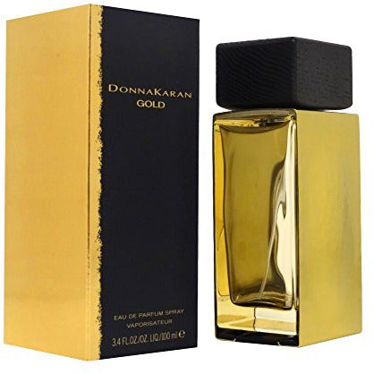 DKNY Gold Eau de Parfum in an elegant gold bottle, showcasing luxury and sophistication.